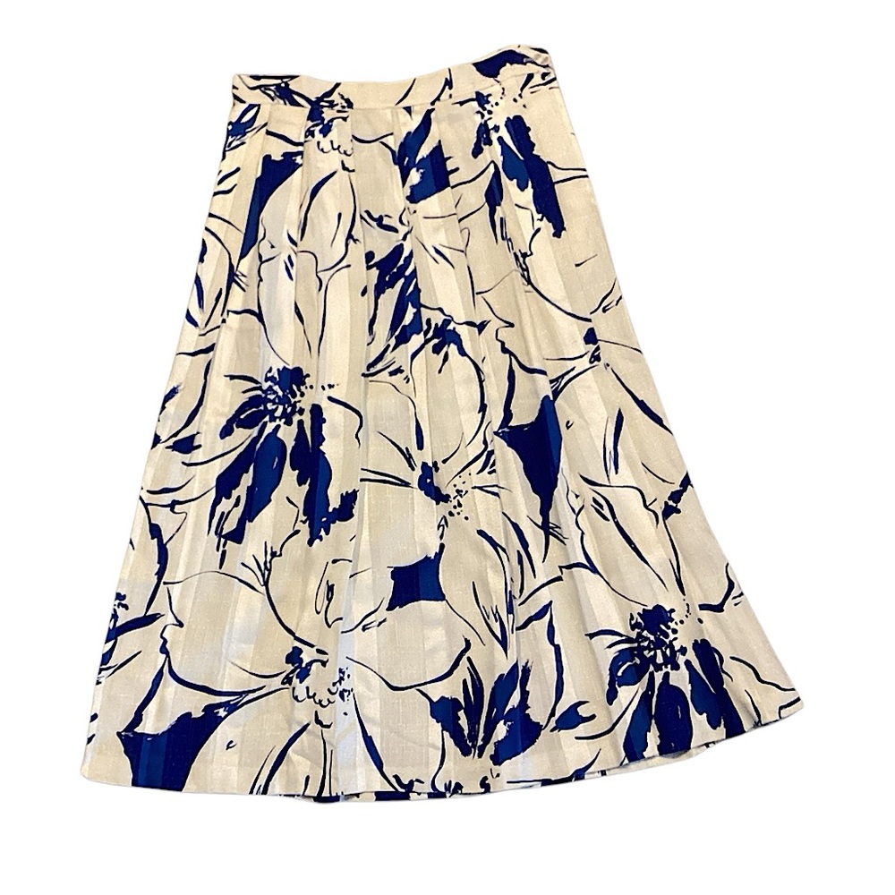 Michelle Stuart Vintage Pleated Flax Floral Midi Skirt